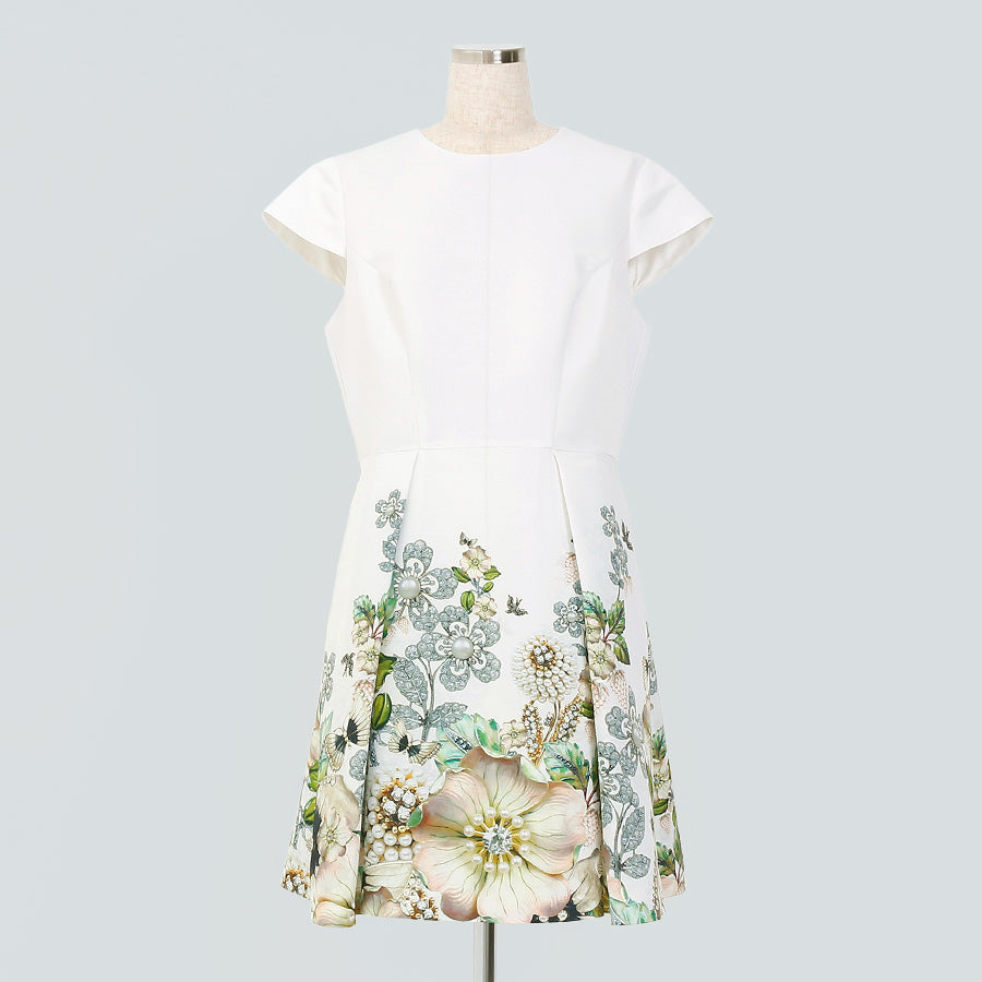 花柄 ジュエリー ワンピース(Lサイズ／ホワイト／Ted Baker(テッドベーカー)),春,夏,秋,USED