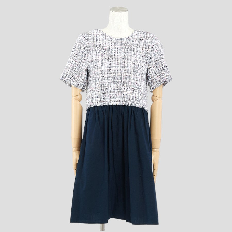 コントラストツイードワンピース(Lサイズ／ネイビー／ZARA(ザラ)),春,秋,USED