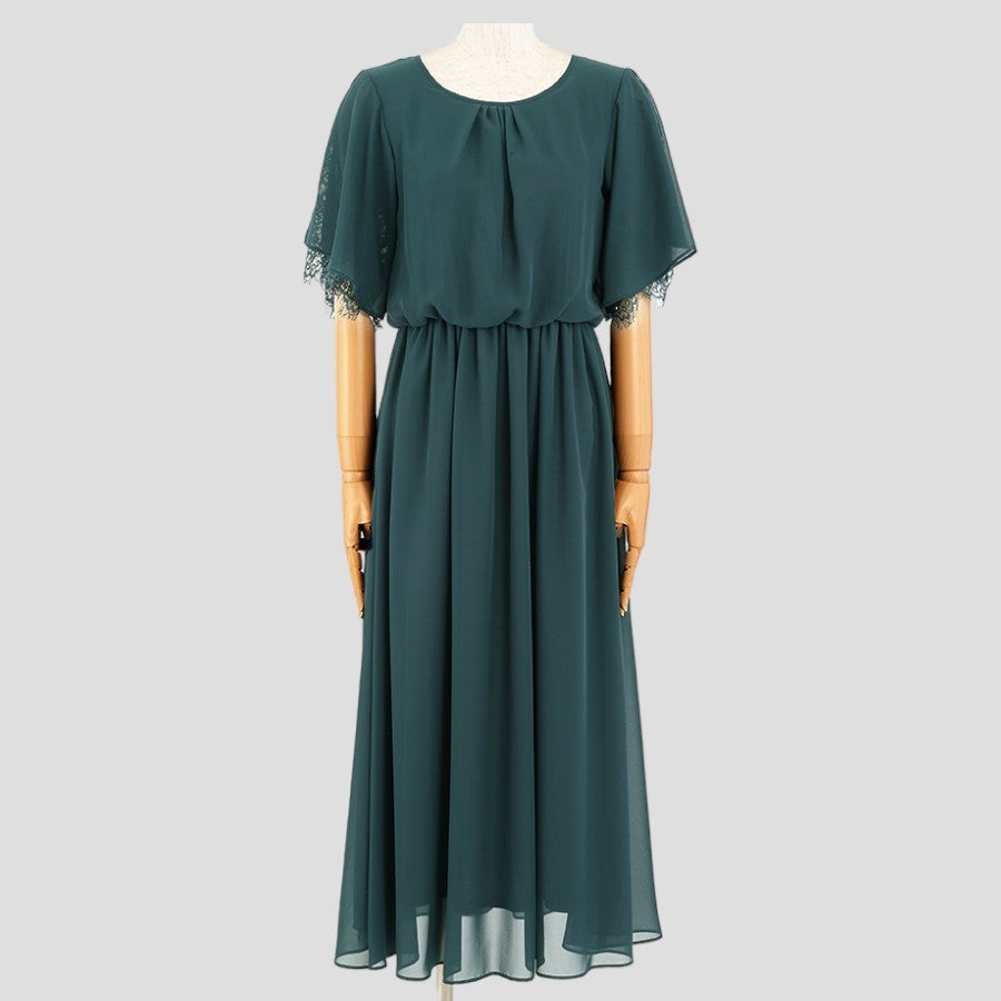 レース使いロングワンピースドレス(Lサイズ／グリーン／trattoria(トラットリア))