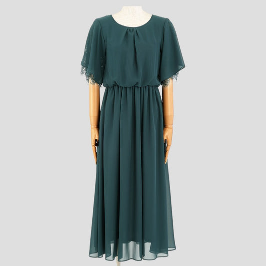レース使いロングワンピースドレス(Lサイズ／グリーン／trattoria(トラットリア))