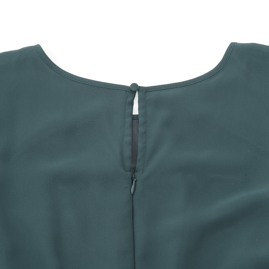 レース使いロングワンピースドレス(Lサイズ／グリーン／trattoria(トラットリア))