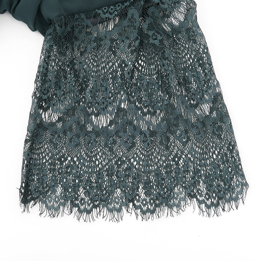 レース使いロングワンピースドレス(Lサイズ／グリーン／trattoria(トラットリア))