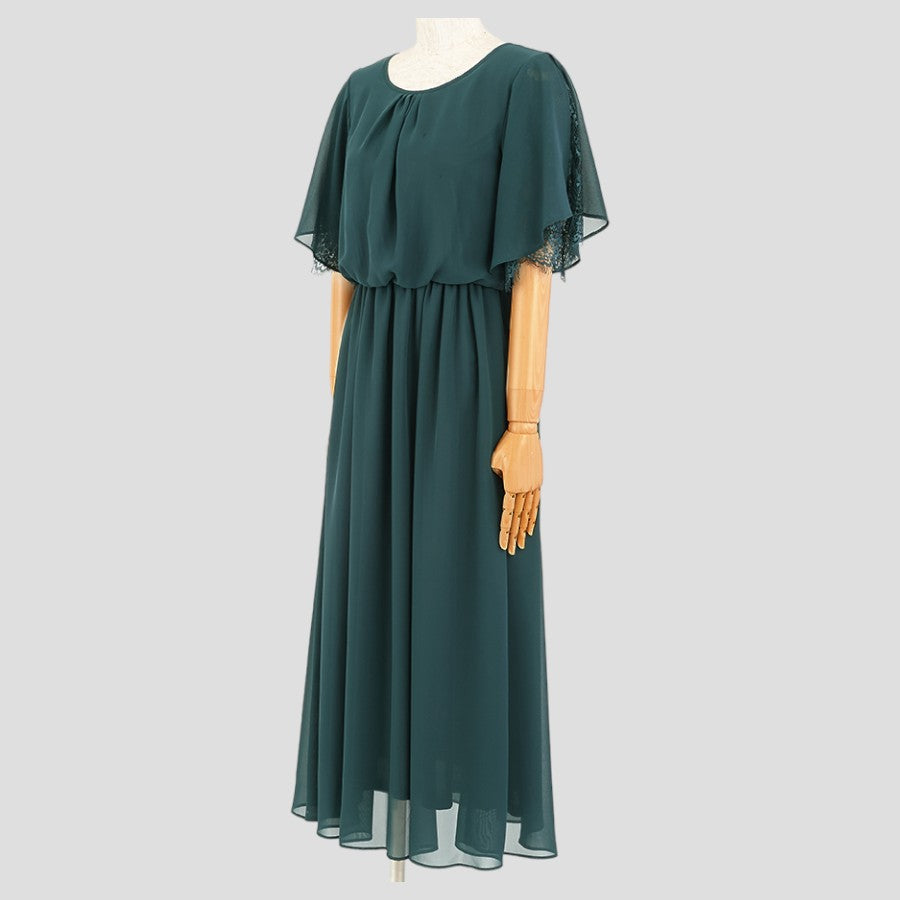 レース使いロングワンピースドレス(Lサイズ／グリーン／trattoria(トラットリア))