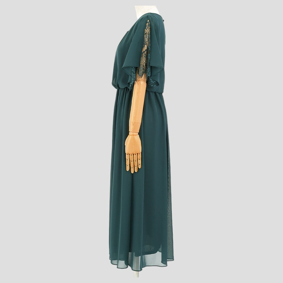 レース使いロングワンピースドレス(Lサイズ／グリーン／trattoria(トラットリア))