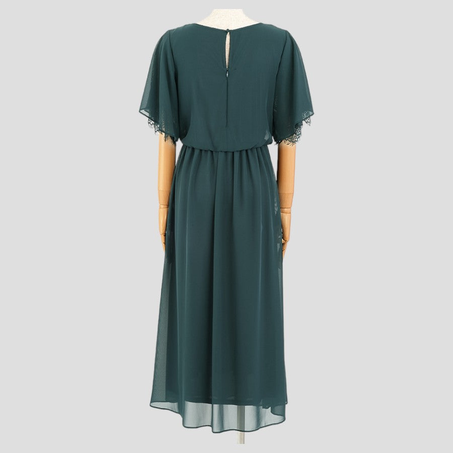 レース使いロングワンピースドレス(Lサイズ／グリーン／trattoria(トラットリア))