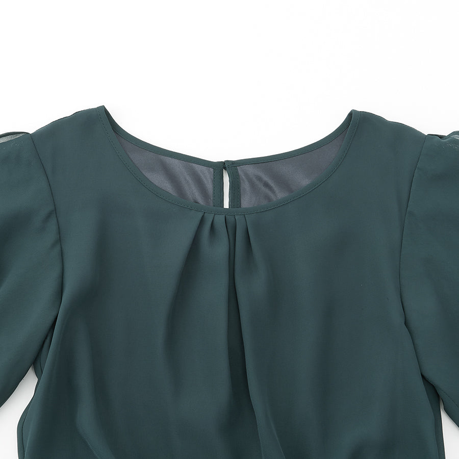 レース使いロングワンピースドレス(Lサイズ／グリーン／trattoria(トラットリア))