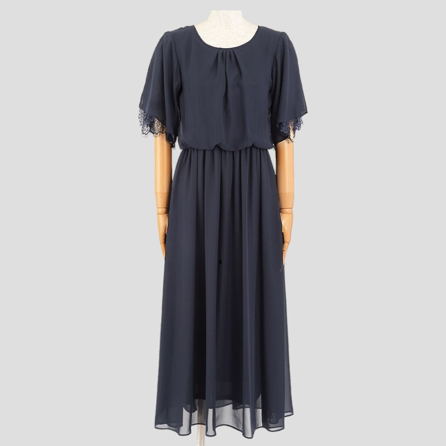 レース使いロングワンピースドレス(Mサイズ／ネイビー／trattoria(トラットリア))USED