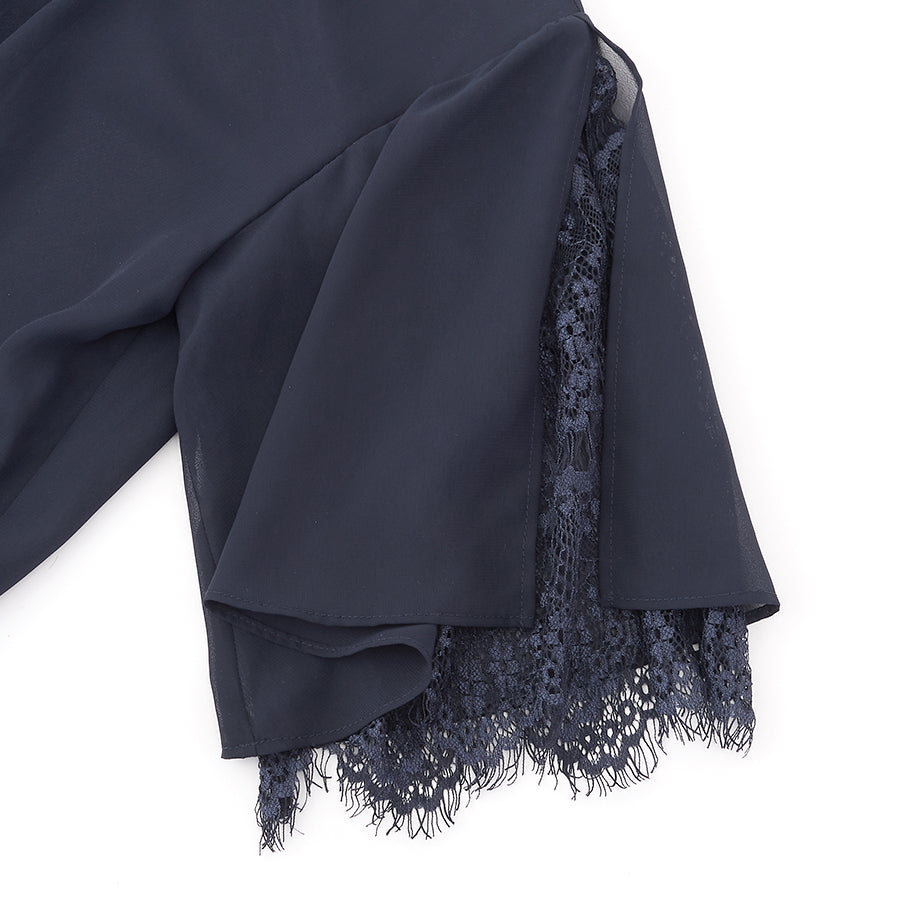 レース使いロングワンピースドレス(Mサイズ／ネイビー／trattoria(トラットリア))USED