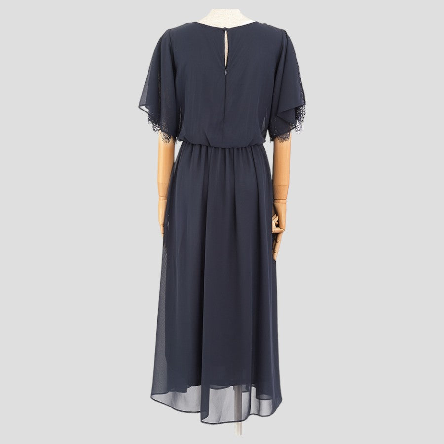 レース使いロングワンピースドレス(Mサイズ／ネイビー／trattoria(トラットリア))USED