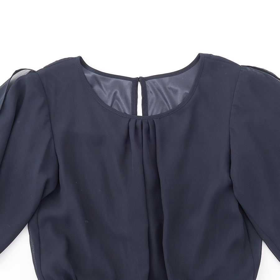 レース使いロングワンピースドレス(Mサイズ／ネイビー／trattoria(トラットリア))USED