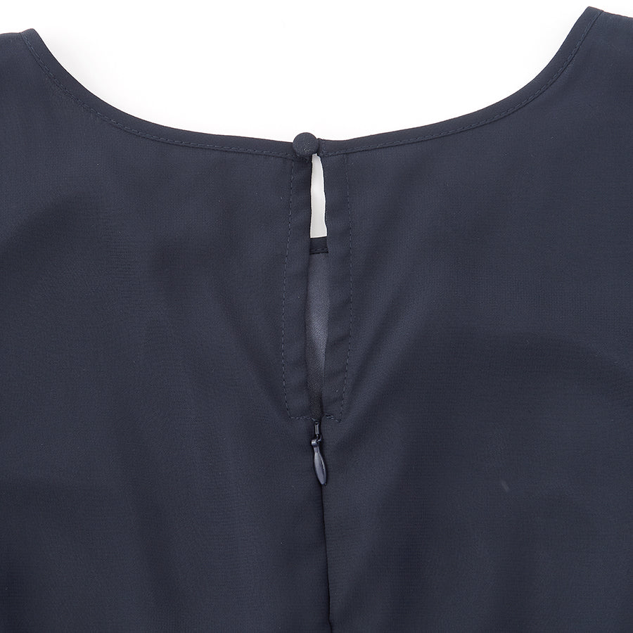 レース使いロングワンピースドレス(Mサイズ／ネイビー／trattoria(トラットリア))USED