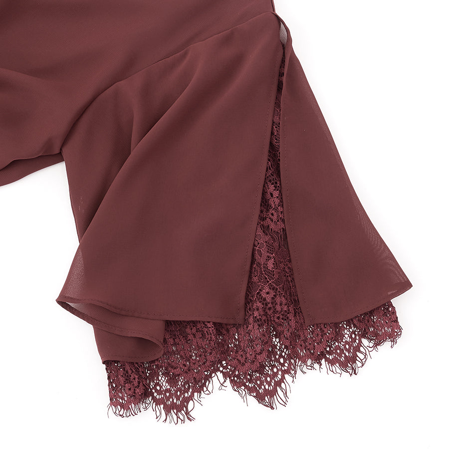 レース使いロングワンピースドレス(Mサイズ／パープル・ワイン・ボルドー／trattoria(トラットリア))USED