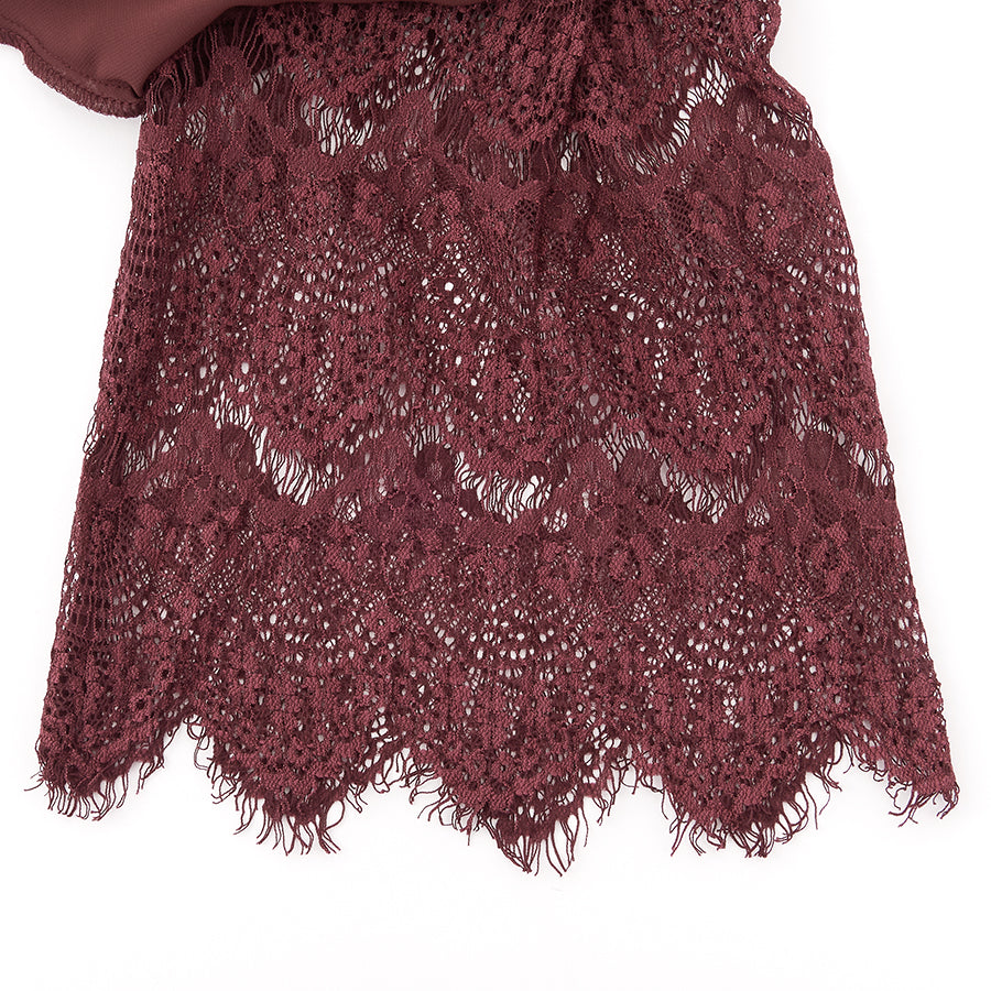 レース使いロングワンピースドレス(Mサイズ／パープル・ワイン・ボルドー／trattoria(トラットリア))USED