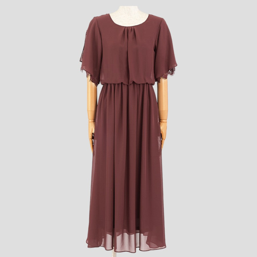 レース使いロングワンピースドレス(Mサイズ／パープル・ワイン・ボルドー／trattoria(トラットリア))USED