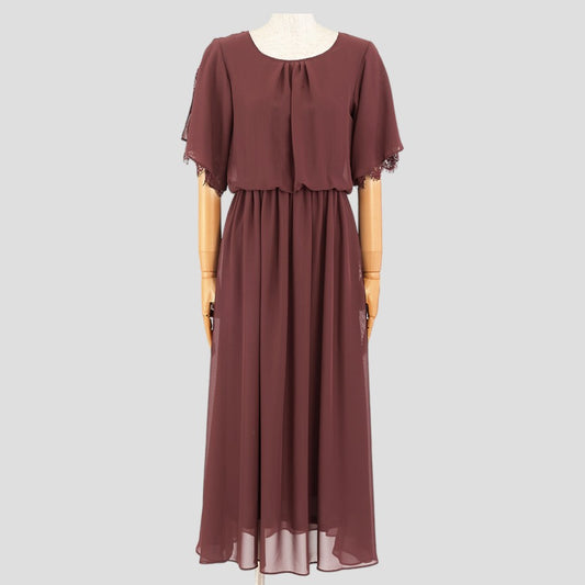 レース使いロングワンピースドレス(Mサイズ／パープル・ワイン・ボルドー／trattoria(トラットリア))USED