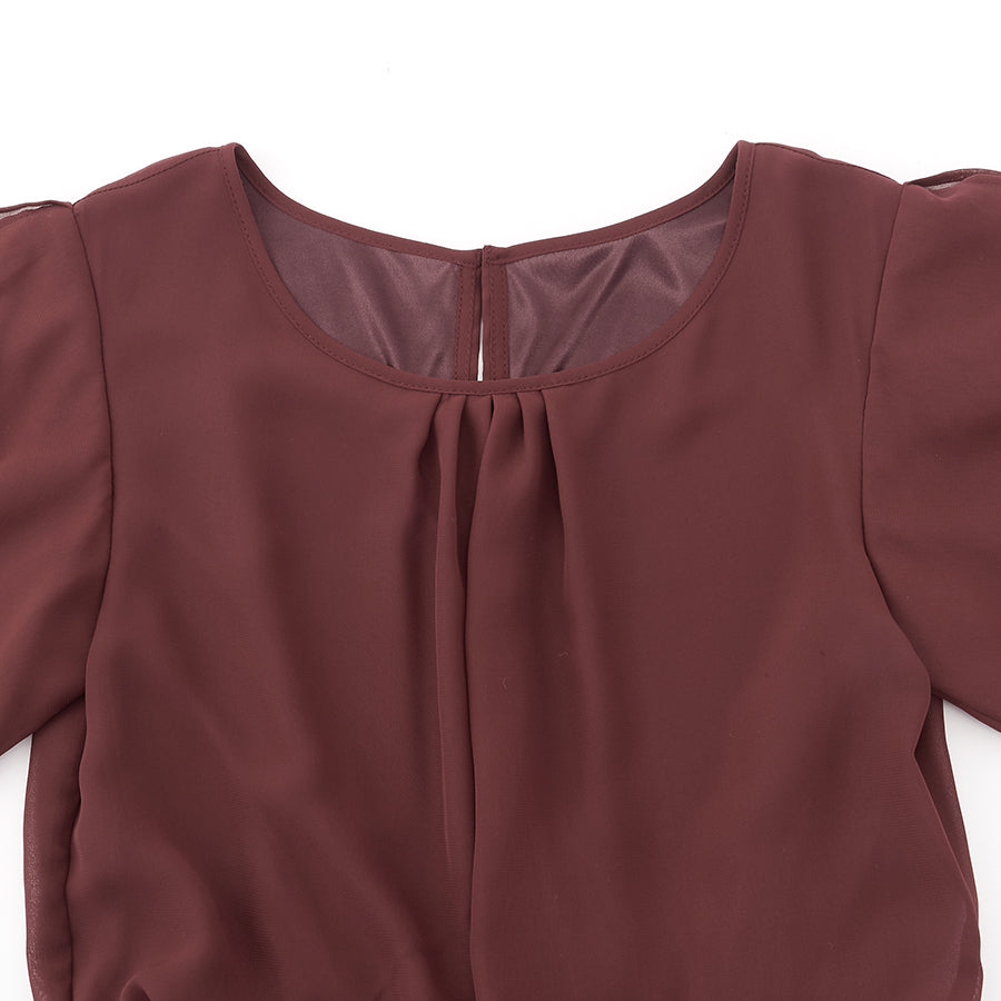 レース使いロングワンピースドレス(Mサイズ／パープル・ワイン・ボルドー／trattoria(トラットリア))USED