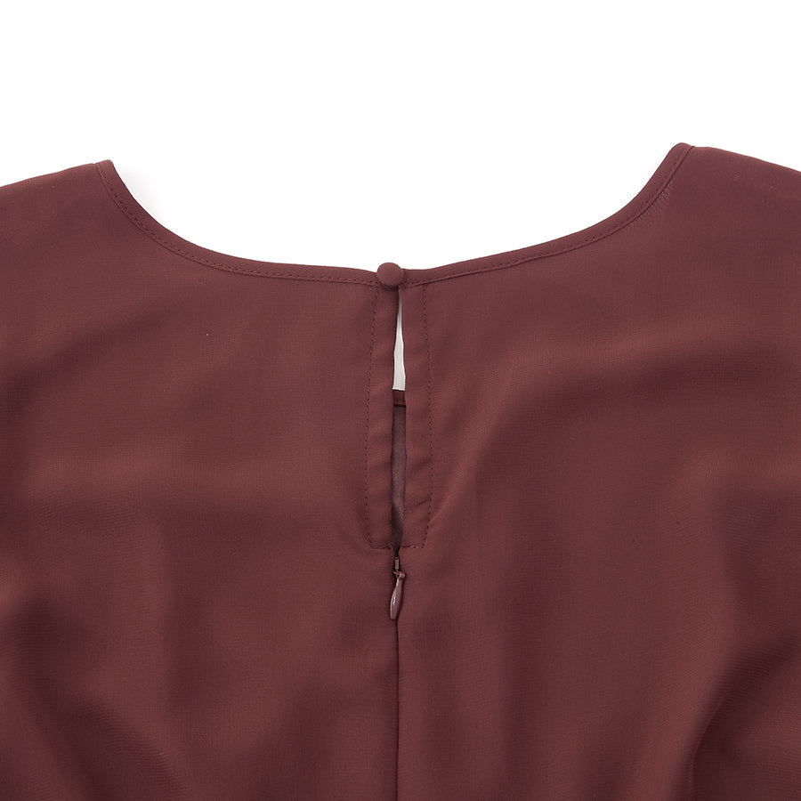 レース使いロングワンピースドレス(Mサイズ／パープル・ワイン・ボルドー／trattoria(トラットリア))USED