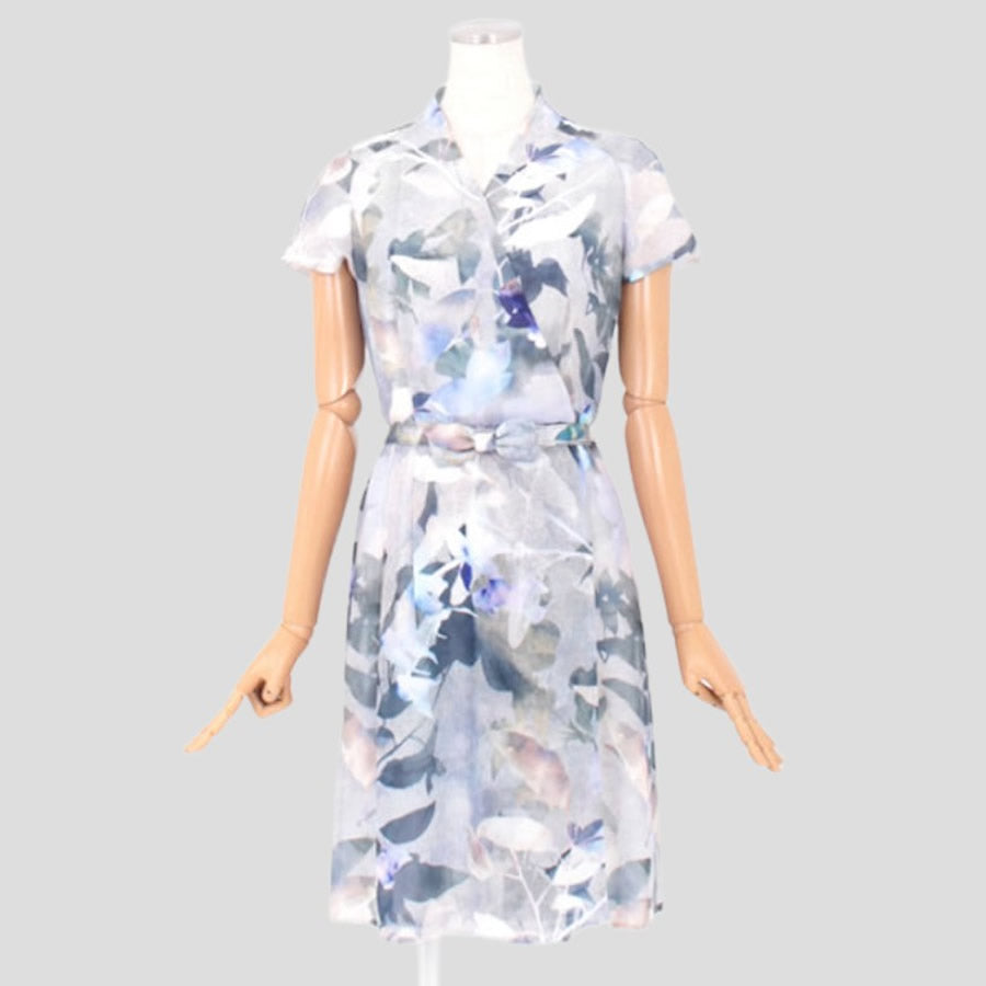 メッシュ フラワープリントワンピース(Mサイズ／ブルー・水色／ELISA(エリザ))USED