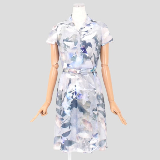 メッシュ フラワープリントワンピース(Mサイズ／ブルー・水色／ELISA(エリザ))USED