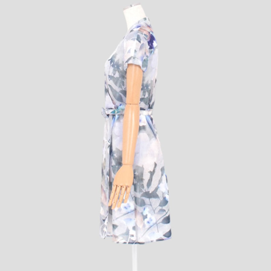 メッシュ フラワープリントワンピース(Mサイズ／ブルー・水色／ELISA(エリザ))USED