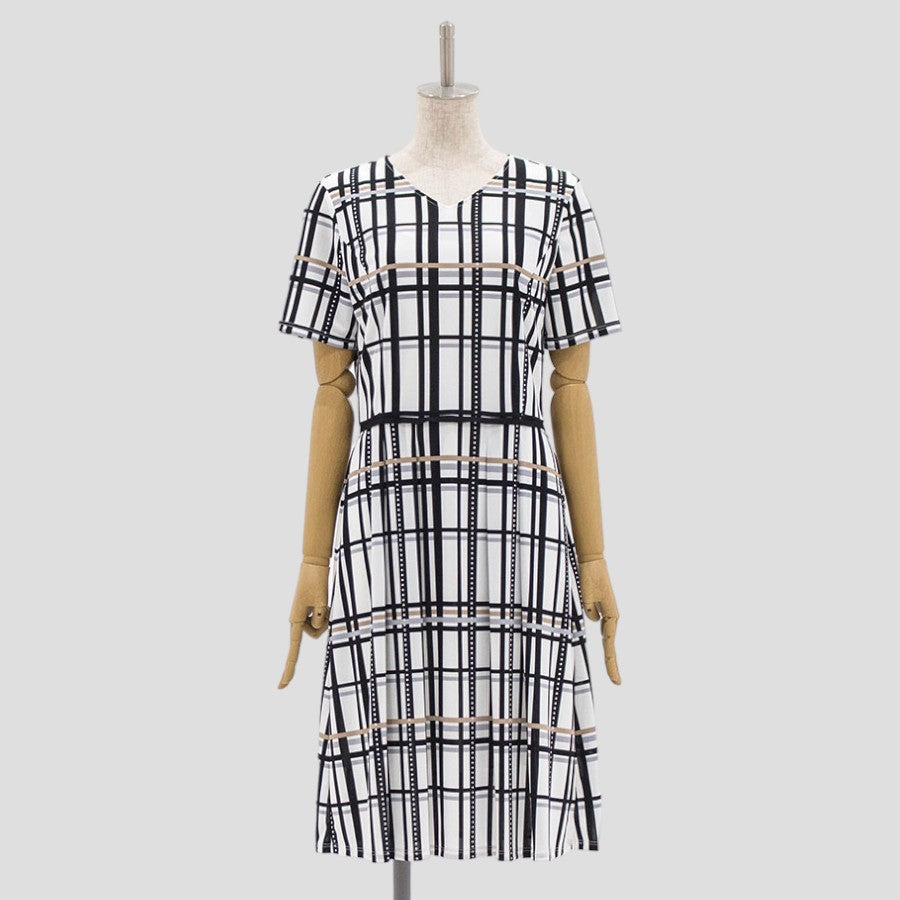 カラーグリットプリントワンピース (Lサイズ／ホワイト／TRANS WORK(トランスワーク))USED