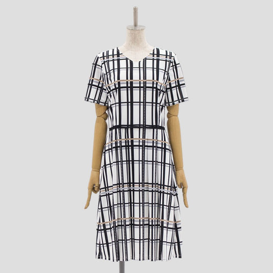 カラーグリットプリントワンピース (Lサイズ／ホワイト／TRANS WORK(トランスワーク))USED