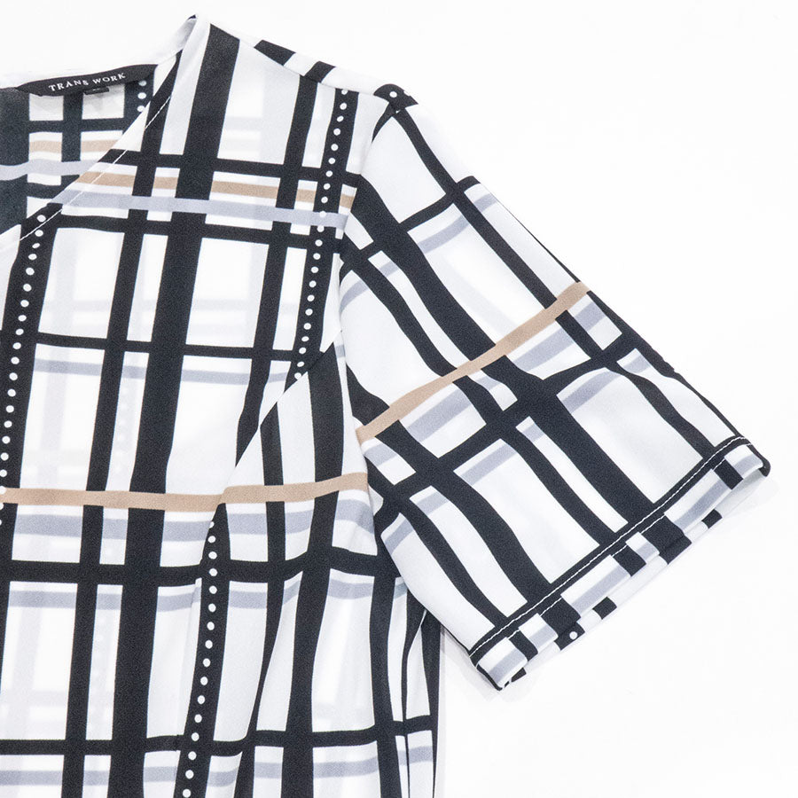 カラーグリットプリントワンピース (Lサイズ／ホワイト／TRANS WORK(トランスワーク))USED