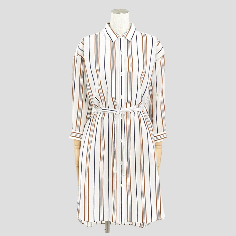 ストライプシャツワンピース(Mサイズ／ホワイト／TRANS WORK(トランスワーク))USED