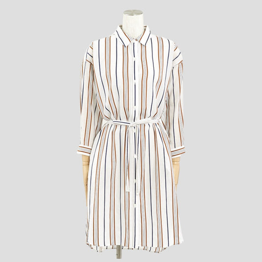 ストライプシャツワンピース(Mサイズ／ホワイト／TRANS WORK(トランスワーク))USED