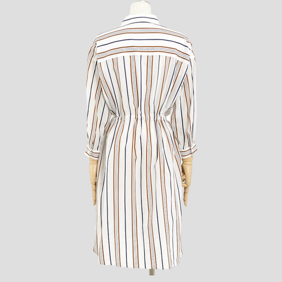 ストライプシャツワンピース(Mサイズ／ホワイト／TRANS WORK(トランスワーク))USED