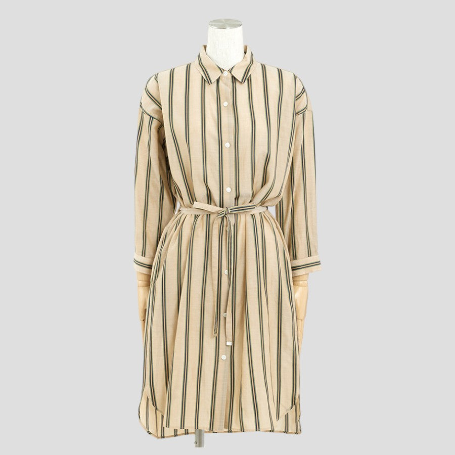 ストライプシャツワンピース(Mサイズ／ベージュ／TRANS WORK(トランスワーク))USED