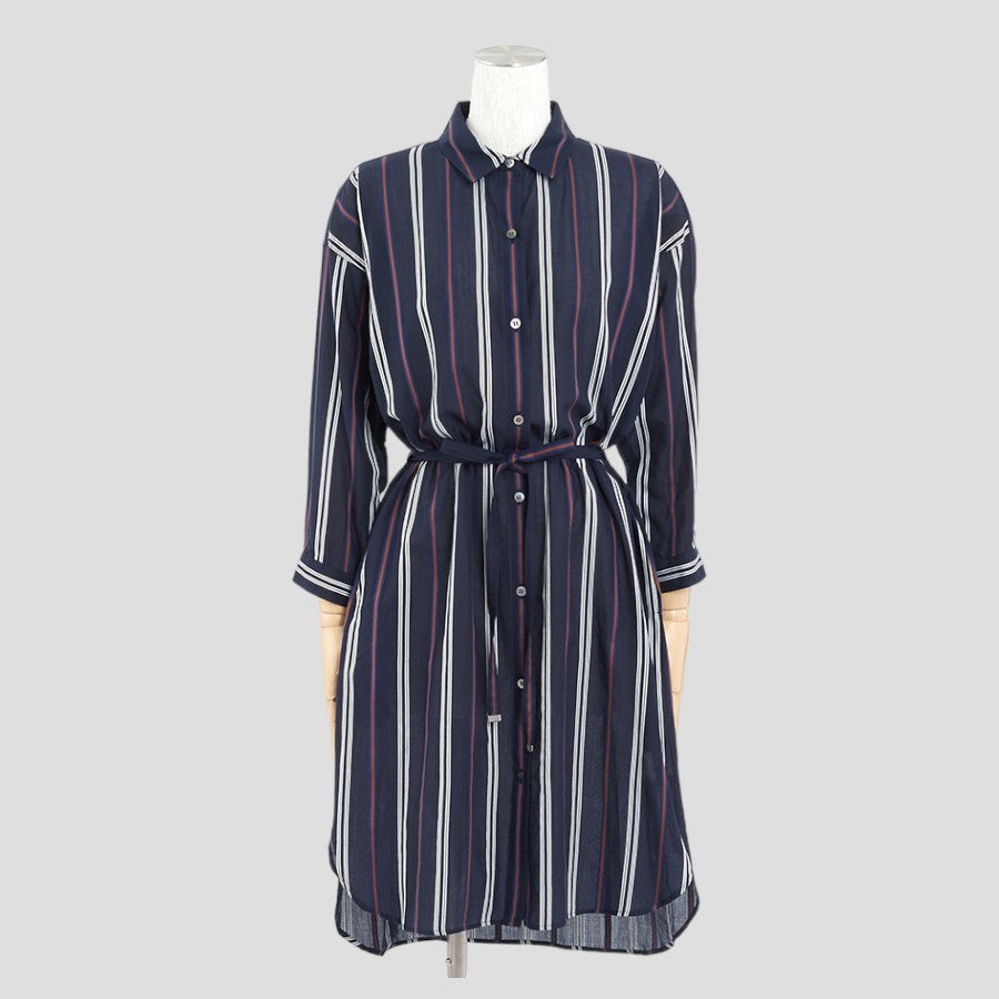 ストライプシャツワンピース(Mサイズ／ネイビー／TRANS WORK(トランスワーク))