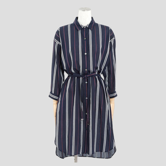 ストライプシャツワンピース(Mサイズ／ネイビー／TRANS WORK(トランスワーク))USED
