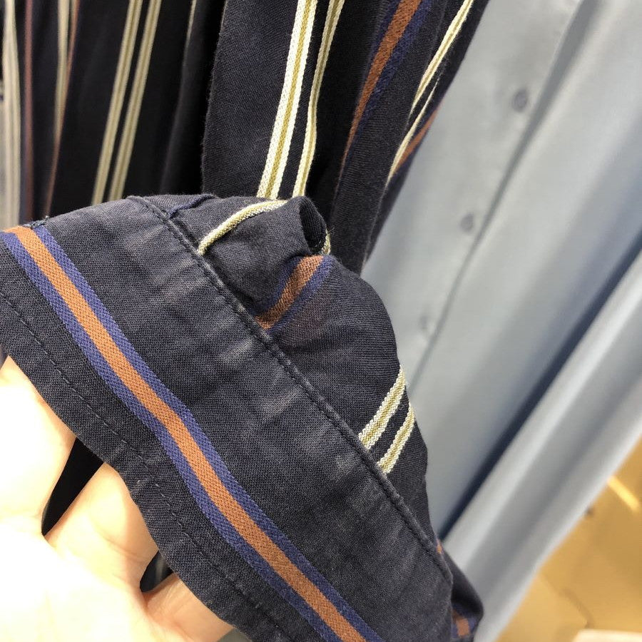 ストライプシャツワンピース(Mサイズ／ネイビー／TRANS WORK(トランスワーク))USED