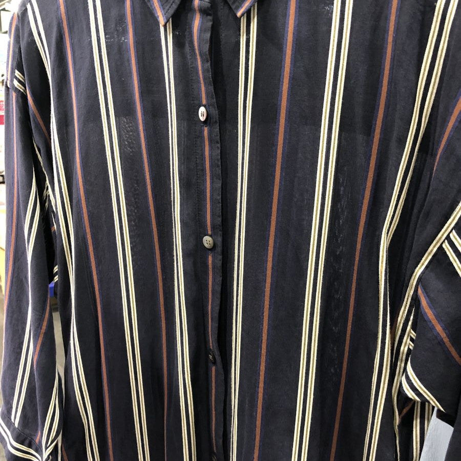 ストライプシャツワンピース(Mサイズ／ネイビー／TRANS WORK(トランスワーク))USED