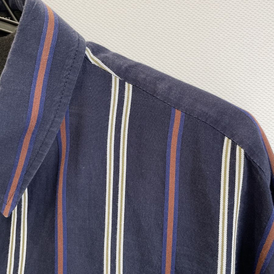 ストライプシャツワンピース(Mサイズ／ネイビー／TRANS WORK(トランスワーク))USED
