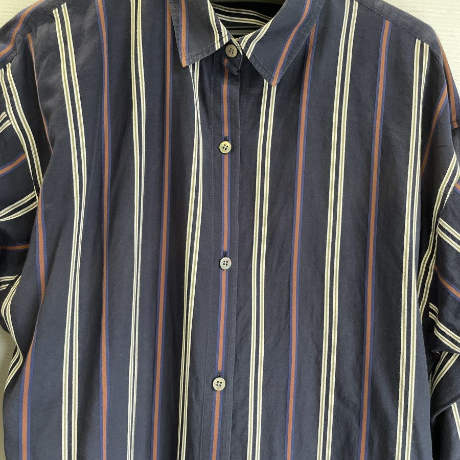 ストライプシャツワンピース(Mサイズ／ネイビー／TRANS WORK(トランスワーク))USED
