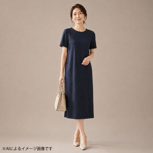 バックサテンジョーゼットワンピース(Mサイズ／ネイビー／TRANS WORK(トランスワーク))USED