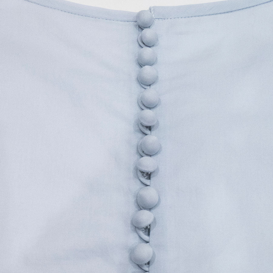 フラワー刺しゅうフレアワンピース(Sサイズ／ブルー・水色／anatelier(アナトリエ))USED