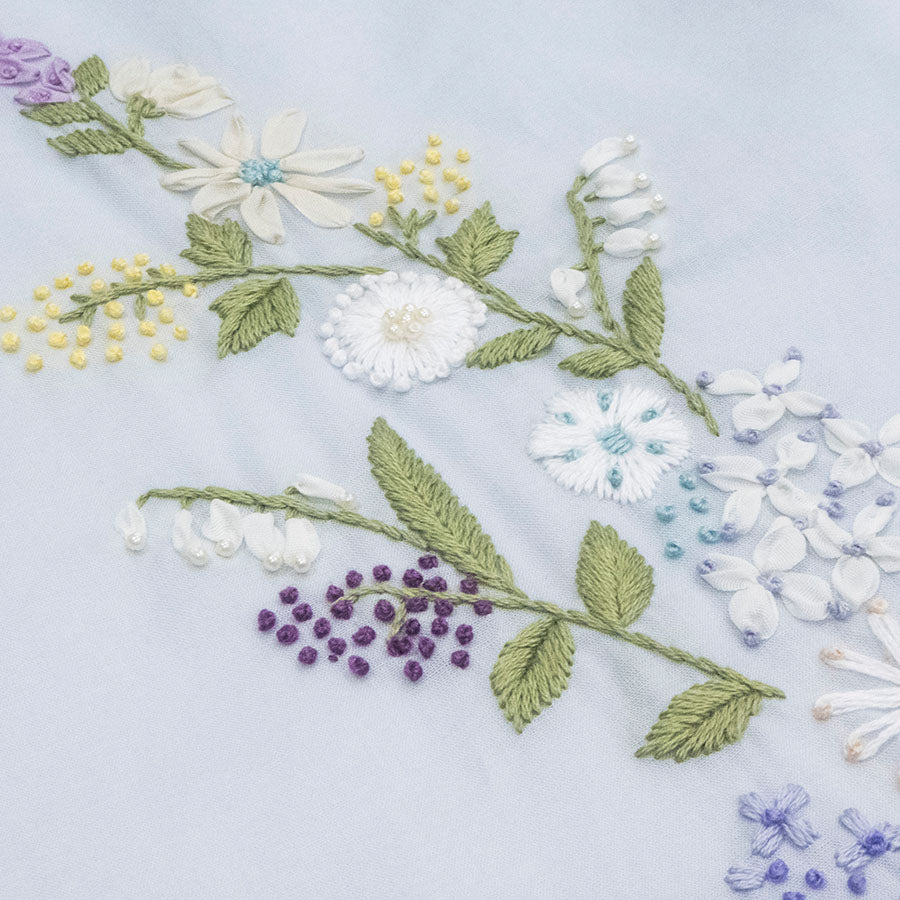 フラワー刺しゅうフレアワンピース(Sサイズ／ブルー・水色／anatelier(アナトリエ))USED