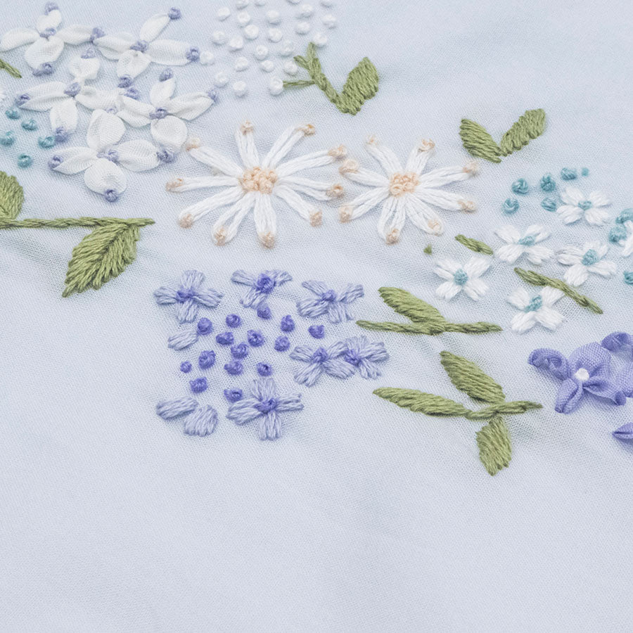 フラワー刺しゅうフレアワンピース(Sサイズ／ブルー・水色／anatelier(アナトリエ))USED