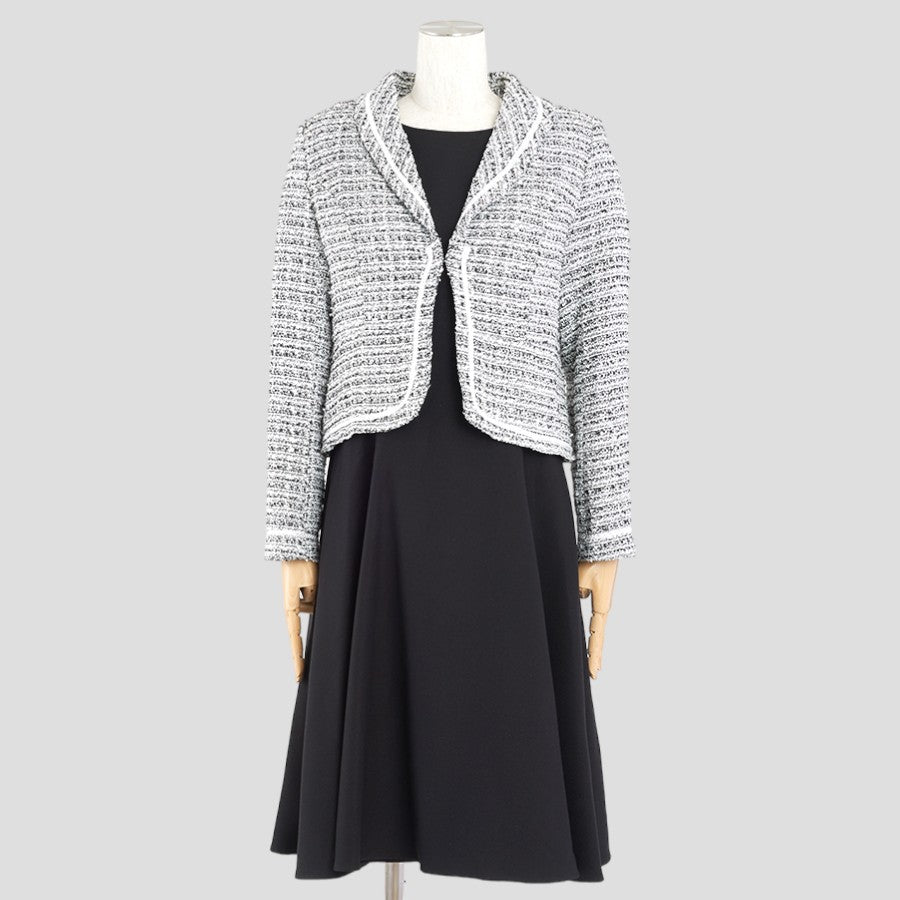 【セットアップ】ツイードテーラードジャケット&フレアワンピース(Mサイズ／ブラック／GIRL(ガール))