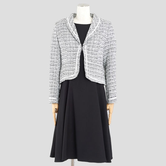 【セットアップ】ツイードテーラードジャケット&フレアワンピース(Mサイズ／ブラック／GIRL(ガール))