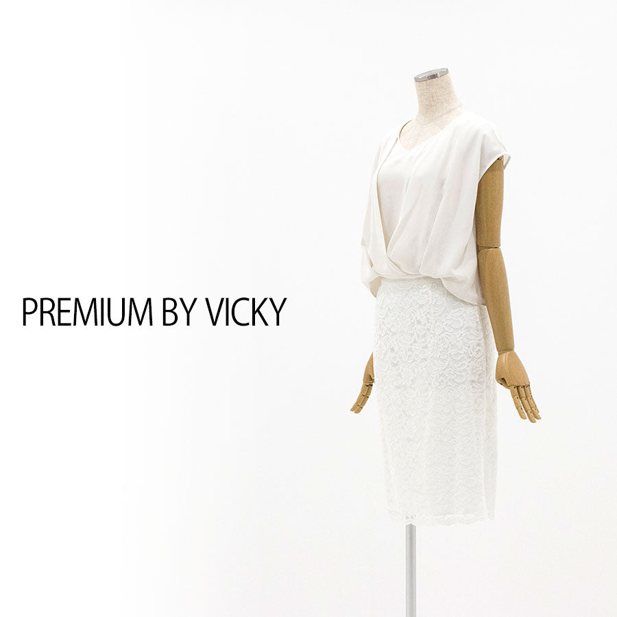 レース 異素材 カシュクールワンピース(Mサイズ／ホワイト／PREMIUM BY VICKY(プレミアム バイ ビッキー)),春,夏,秋,USED
