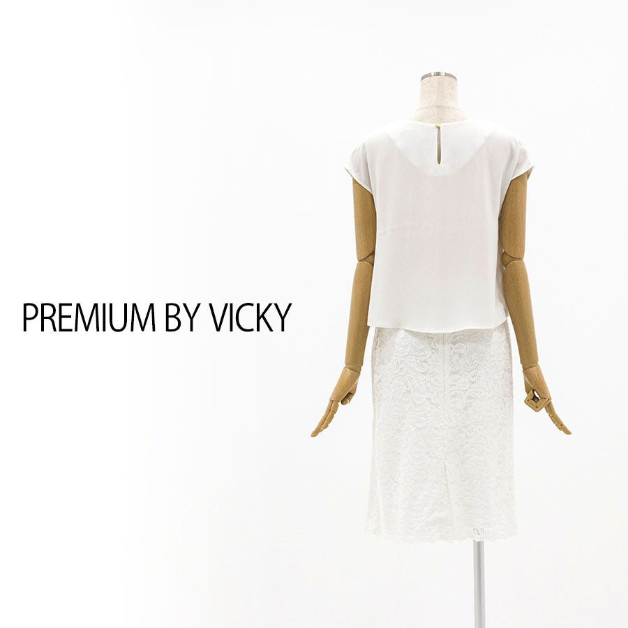 レース 異素材 カシュクールワンピース(Mサイズ／ホワイト／PREMIUM BY VICKY(プレミアム バイ ビッキー)),春,夏,秋,USED