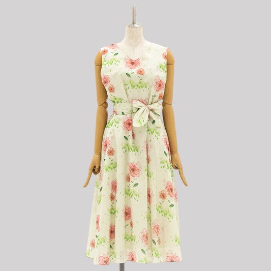 水彩 花柄 ワンピース(Sサイズ／グリーン／ENRICO DOMANI(エンリコドマーニ))USED