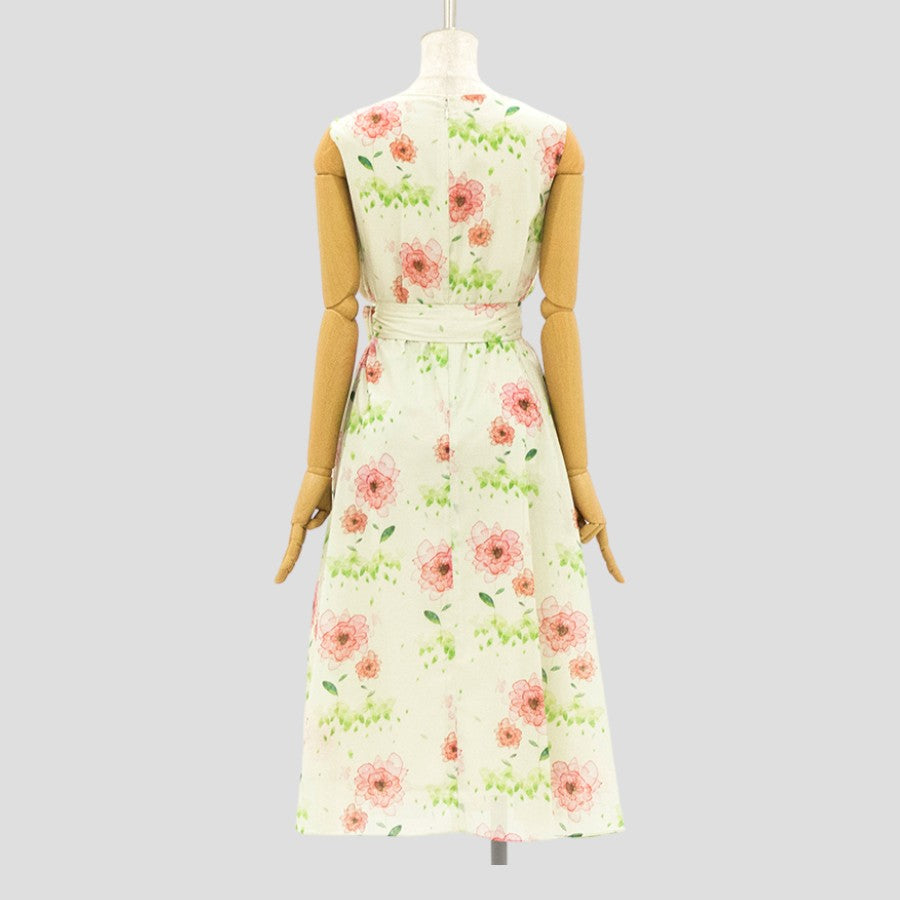 水彩 花柄 ワンピース(Sサイズ／グリーン／ENRICO DOMANI(エンリコドマーニ))USED