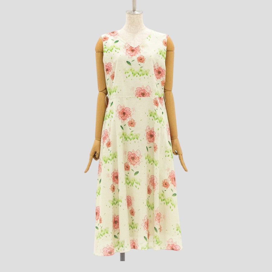 水彩 花柄 ワンピース(Sサイズ／グリーン／ENRICO DOMANI(エンリコドマーニ))USED