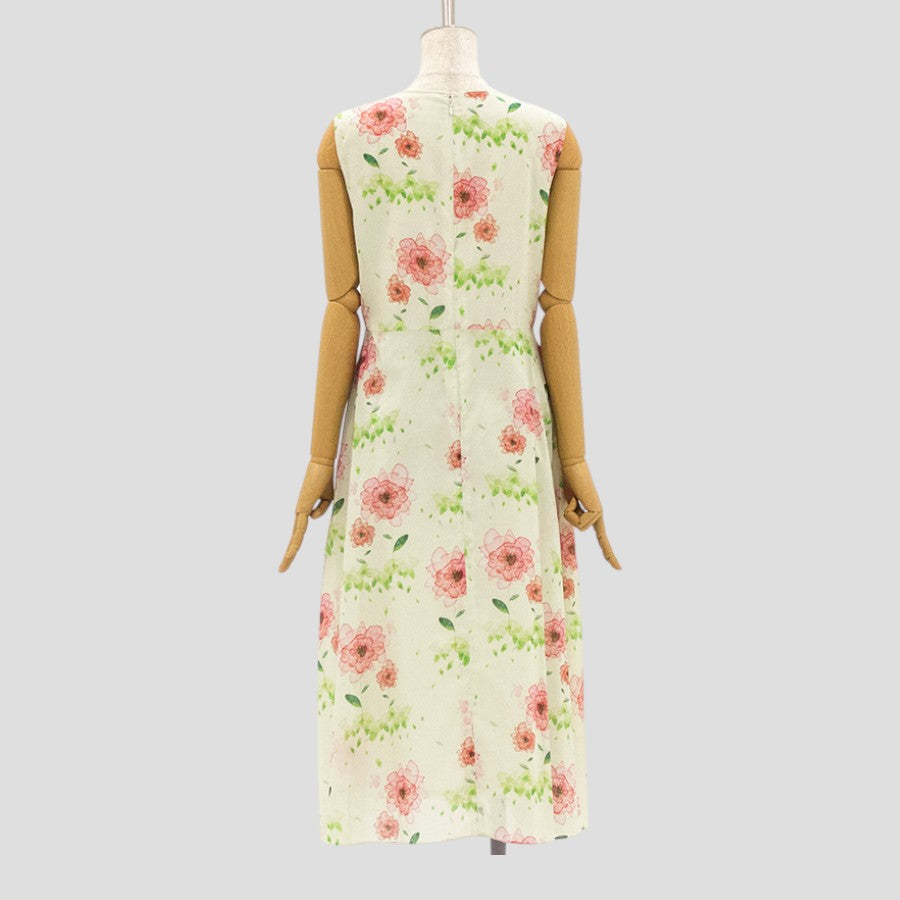 水彩 花柄 ワンピース(Sサイズ／グリーン／ENRICO DOMANI(エンリコドマーニ))USED