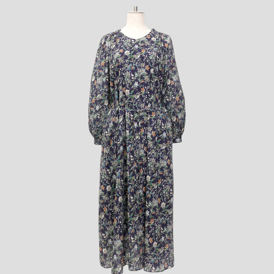 フラワープリントワンピース(Fサイズ／ネイビー／ENRICO DOMANI(エンリコドマーニ))USED